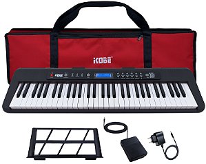 Kit Teclado Musical Estudante Kobe KB-300 5/8 61 Teclas Sensitivas ao Toque com Pedal Sustain e Capa Vermelha