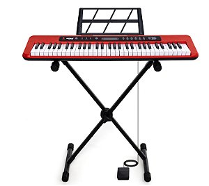 Kit Teclado Musical Estudante Kobe KB-300 5/8 61 Teclas Sensitivas ao Toque com Pedal Sustain e Suporte