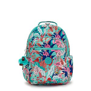 Mochila Kipling Seoul 27L Flamingos Verde