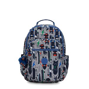 Mochila Kipling Seoul 27L Skate Print Cinza