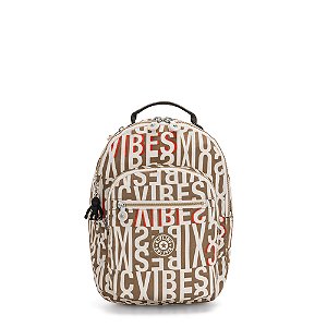 Mochila Kipling Seoul S 14L Bege Studio Print