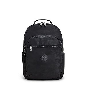 Mochila Kipling Seoul 27 Litros Estampada Black Camo Preto