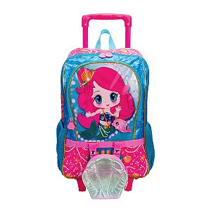 Mochila Sestini Com Rodinhas e Bolsa Y Anime Azul
