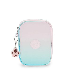 Estojo Kipling 100 Pens Estampado Feminino Azul Rosa