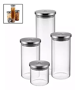 Conjunto 4 Potes Herméticos De Vidro Tampa Inox Electrolux