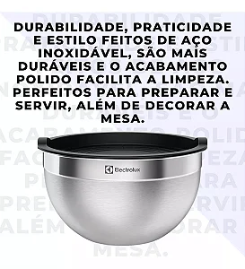 Conjunto com 3 Bowls Tigelas Inox e Tampa Plástica Electrolux
