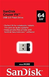Pendrive Sandisk Cruzer Fit 64gb Original 2.0 Preto