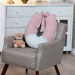 Almohada de lactancia Monzillo Baby e Kids Almofada de amamentação,  travesseiro para amamentar, cor lisa, com babados, com laço, algodão color  rosa coral