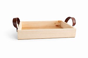 Bandeja em Pinus com Alças em Couro