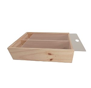 Caixa  Box em Pinus com Tampa Deslizante Transparente e Divisória