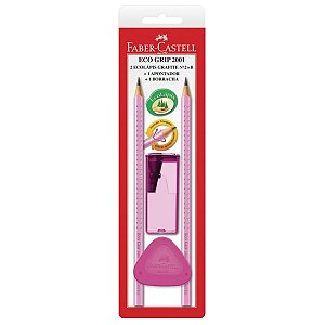 Kit 2 Ecolápis FABER CASTELL Rosa Eco Grip com Apontador e Borracha