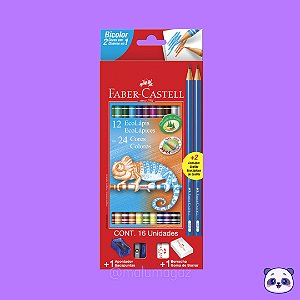 Lápis de Cor Bicolor 24 Cores  FABER CASTELL 12 EcoLápis + 1 Apontador + 1 Borracha