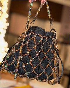 Bolsa  luxo com cristais preta