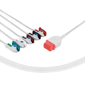 CABO DE ECG 5 VIAS - TIPO GARRA BIONET CONECTOR QUADRADO - BY