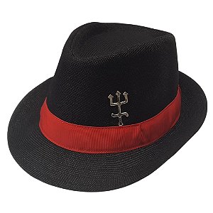Chapeu Exu Preto com Tridente e Fita Vermelha Umbanda