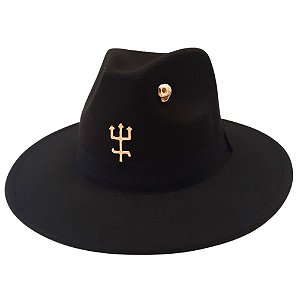 Chapeu Exu Tata Caveira com Tridente Preto em Feltro Umbanda