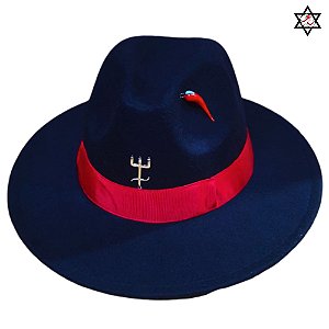 Chapeu Exu Pimenta Preto Faixa Vermelha Tridente