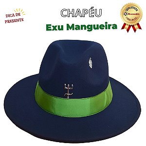Chapéu Exu Mangueira Preto Faixa Verde Tridente Umbanda