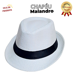 Chapeu Panama Malandro Branco Faixa Preta Umbanda