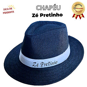 Chapeu Panamá Preto Zé Pilintra Bordado Fita Branca Malandro