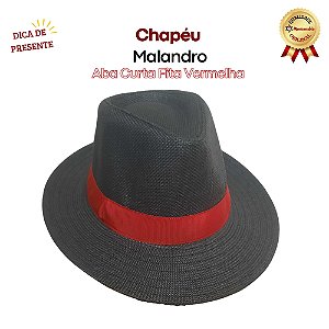 Chapeu Panamá Preto Faixa Vermelha Aba Curta Malandro