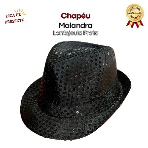 Chapeu Panama Malandra Preto Lantejoula