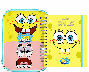 Kit Caderno Smart Universitário + Estojo Baú Bob Esponja