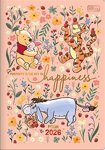 Planner 2026 Pooh 17,8x25,4cm | Capa Flexível Metalizada + Visão Anual e Mensal