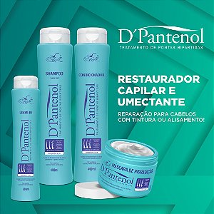 KIT Capilar 04 Itens D'PANTENOL Belkit - Regenerador dos fios - Pós-química - Equilibra o pH - Fortalecedor - Cabelos quimicamente danificados - Tratamento de pontas bipartidas Shampoo, Condicionador, Máscara  de Hidratação e Leave-in