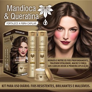 KIT Capilar 03 tens MANDIOCA E QUERATINA BELKIT Shampoo, Condicionador e Máscara Hidratação - Fortalece a fibra capilar - Maciez e Brilho, Antifrizz - Reconstrução capilar