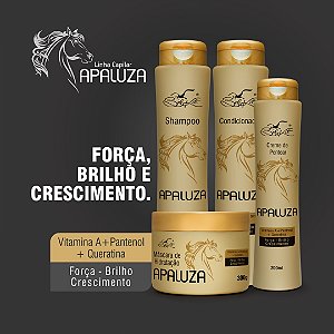 KIT Capilar APALUZA 04 Itens Belkit - Crescimento, Força e Brilho - Vitamina A, Pantenol e Queratina - Shampoo, Condicionador, Máscara e Creme de pentear