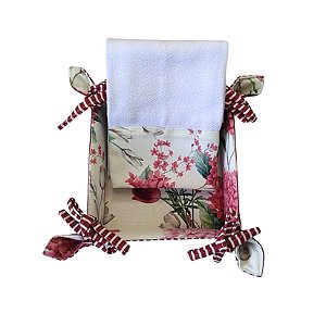 Kit Pannier Hortência Vermelha P + Pano de Prato