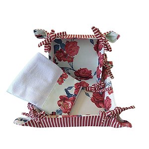 Kit Pannier P/M Flor Vermelha + Pano de Prato