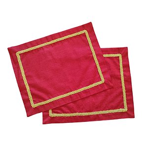 Jogo Americano Vermelho Liso com Dourado