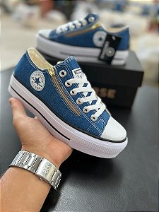 All Star Plataforma Preto com Zíper - Moda Brás