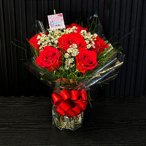 Arranjo Corvelle - 6 Rosas IMPORTADAS + Vaso de Vidro