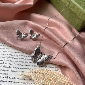 Conjunto Borboleta Cravejado - Colar e Brinco
