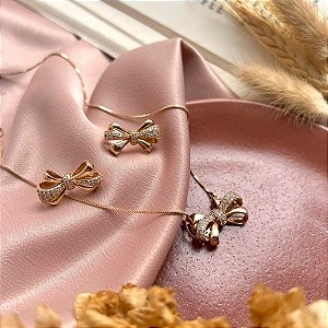 Conjunto Colar + Brinco Laço Cravejado