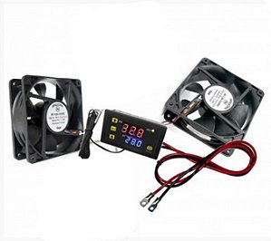 Kit 2 Ventiladores CC com Termostato Digital 12VDC Bateria para Rack Indoor / Outdoor - Universal