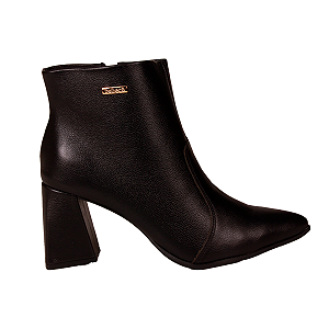 Bota Cano Baixo Ankle boot Couro Salto Bloco Feminino Bebecê 4342063