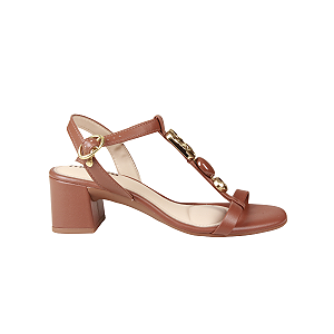 Sandália Salto Bloco 5,5 cm Pedraria Casual Feminino Moleca 5496126