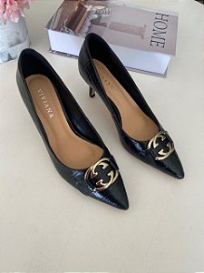 Scarpin Lecca Croco Preto