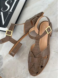 Sandália Fisherman croco Taupe