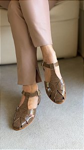 Sandália Fisherman croco Taupe