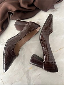 Scarpin Anne croco Brown