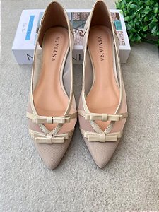 Sapatilha Naty Tela off white / Couro Travertino