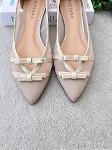 Sapatilha Naty Tela off white / Couro Travertino