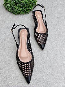 Scarpin slingback Fiori Preto
