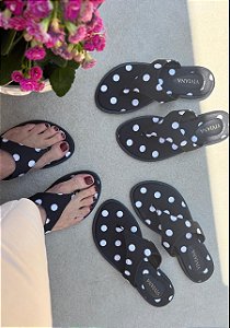 Rasteira Petit tecido Poá Preto e Branco