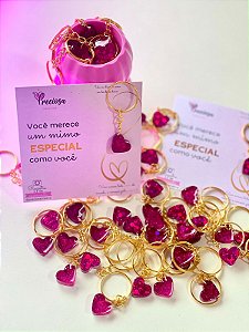 10 unidades - Card com chaveiro de coração resinado de luxo